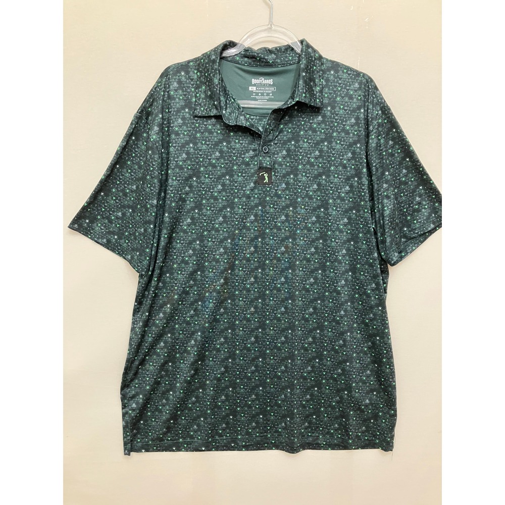 Bogey Bros Golf Polo Shirt XL Green Geometric Pattern Performance Short Sleeve